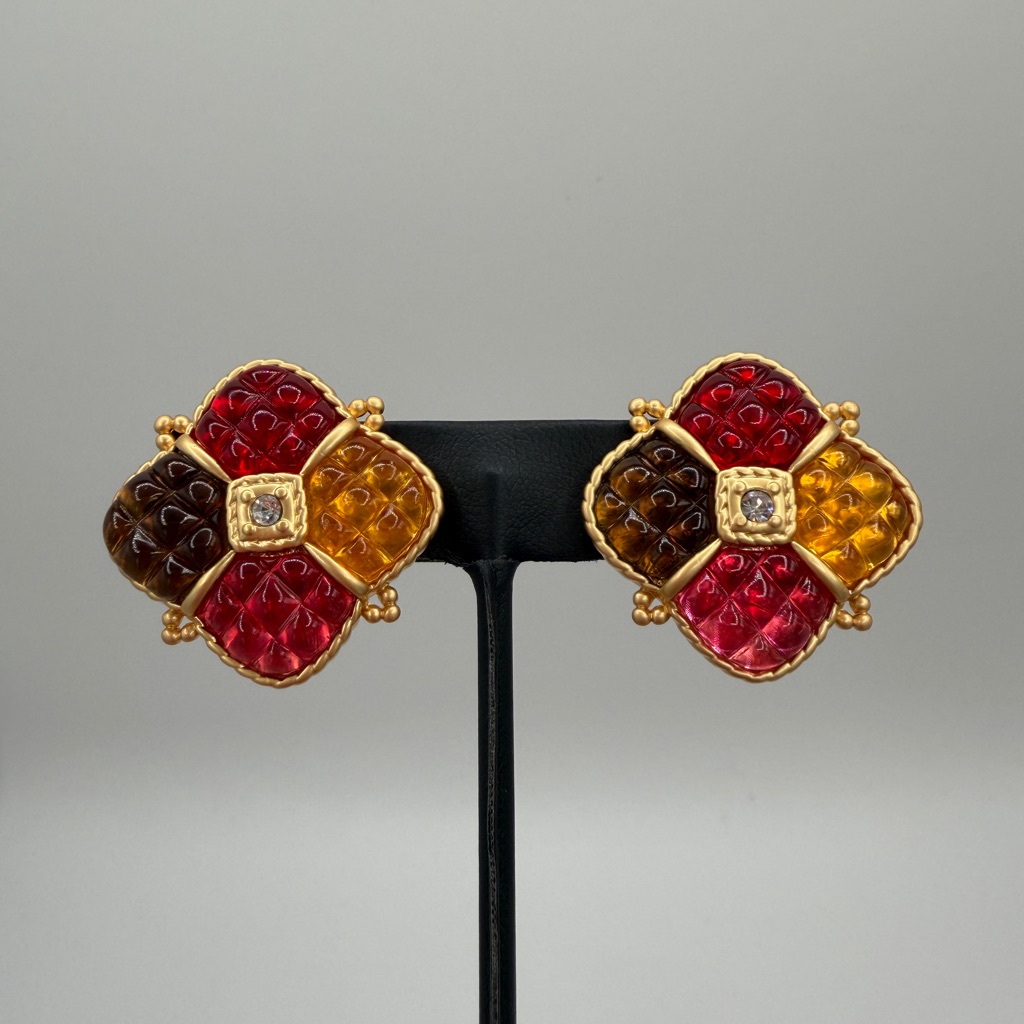 Dolce Vita Signed Gold And Red Floral Earrings